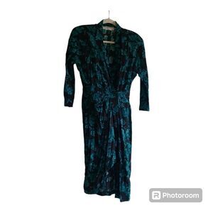 80s Ann Tjan Kenar 2 Floral Faux Wrap Vintage Secretarys Dress